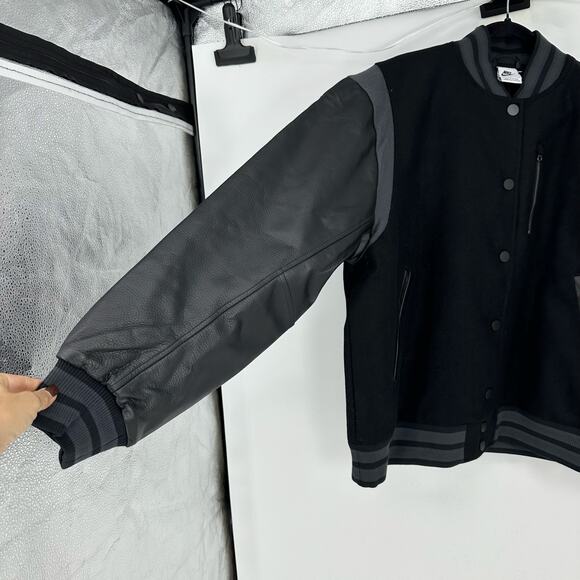 Nike Sportswear Oversized Wool Leather Destroyer Jacket Womens XL FN3672 Black - Picture 4 of 14